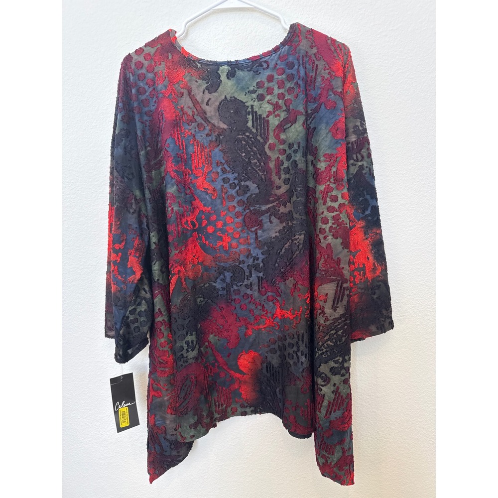 Calessa 1X Multicolor Abstract Print Velvet Burnout Tunic Blouse Top‎ Shirt NWT - Picture 5 of 7
